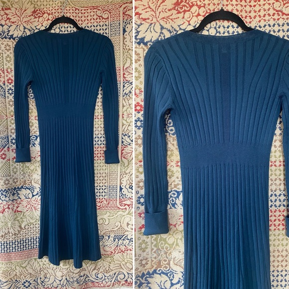Ines de la Fressange x Uniqlo Sweater Dress Teal Wool Blend Knit XS - Picture 4 of 7